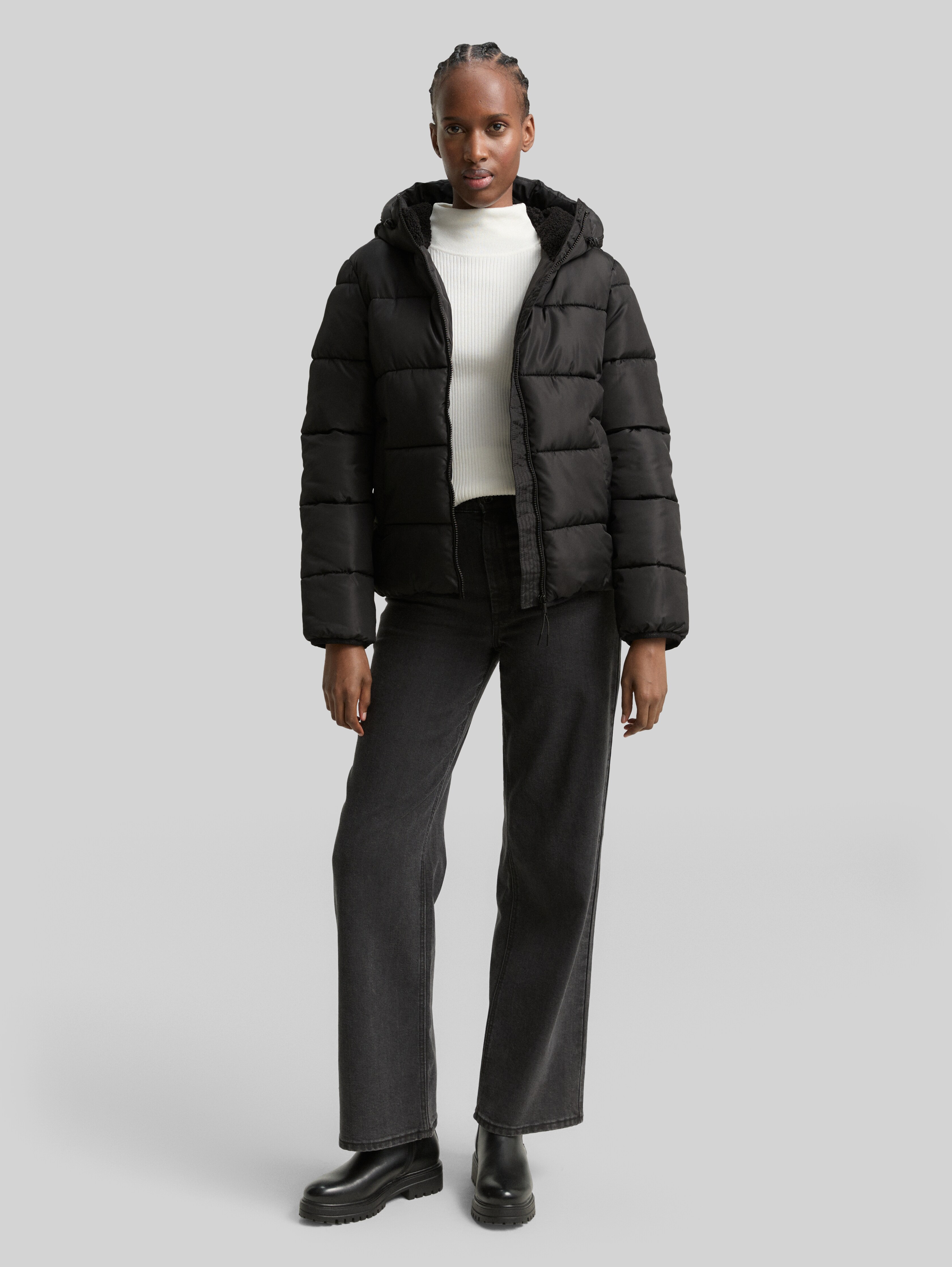Puffer jacket with hood in black by Tom Tailor