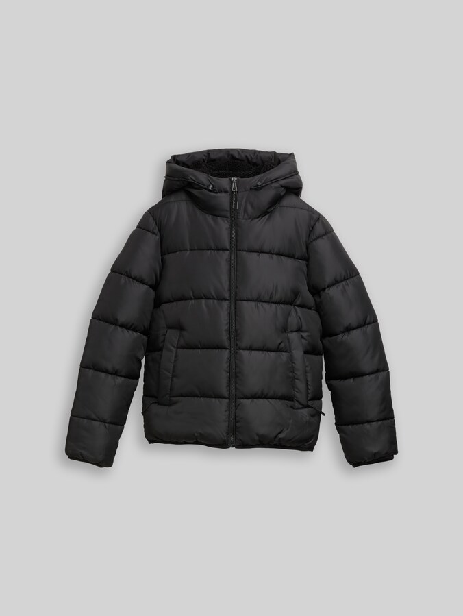 Puffer-Jacke mit Kapuze von Denim Female, deep black