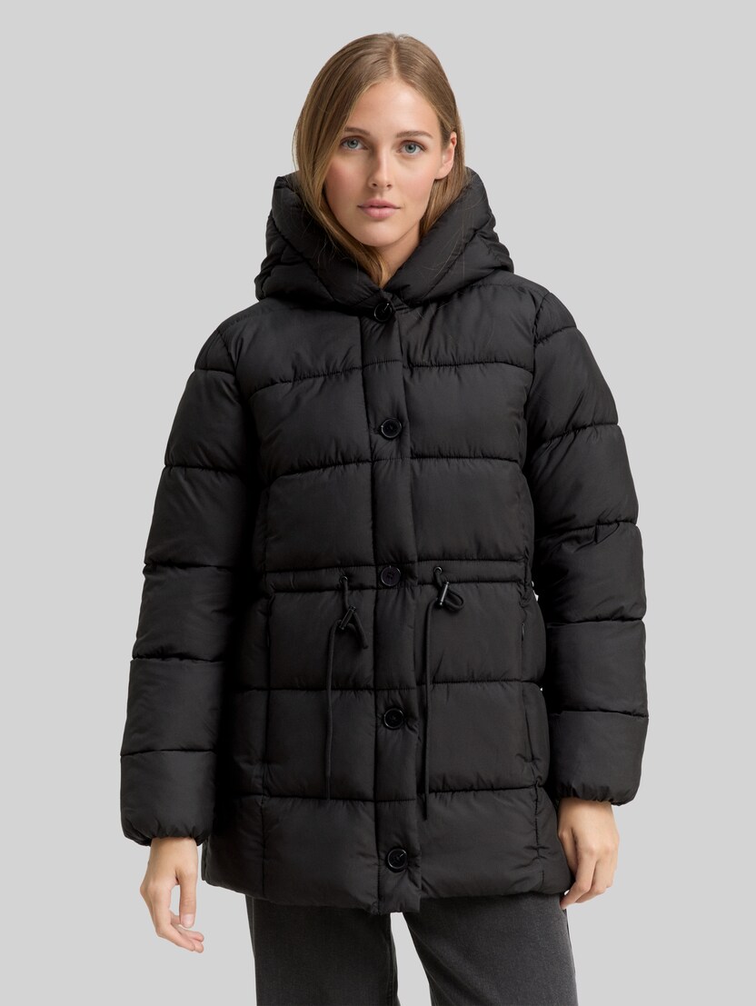 Puffer-Mantel mit Knopfleiste von Denim Female, deep black