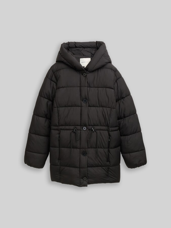Puffer coat with button placket by Denim Female, deep black