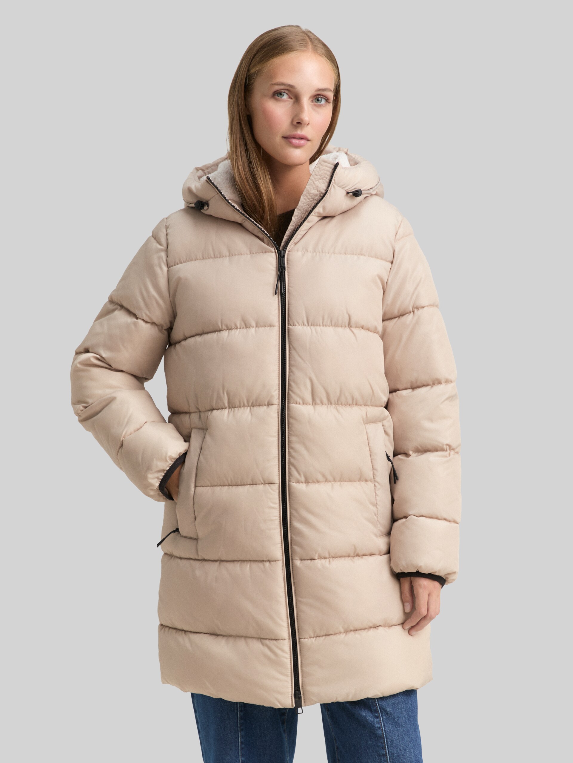 Lined coat - Cashew Beige - Model front view
