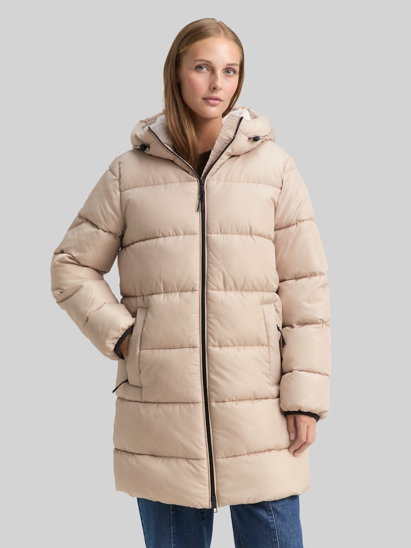 Puffer-Mantel mit Kapuze von Denim Female, Cashew Beige