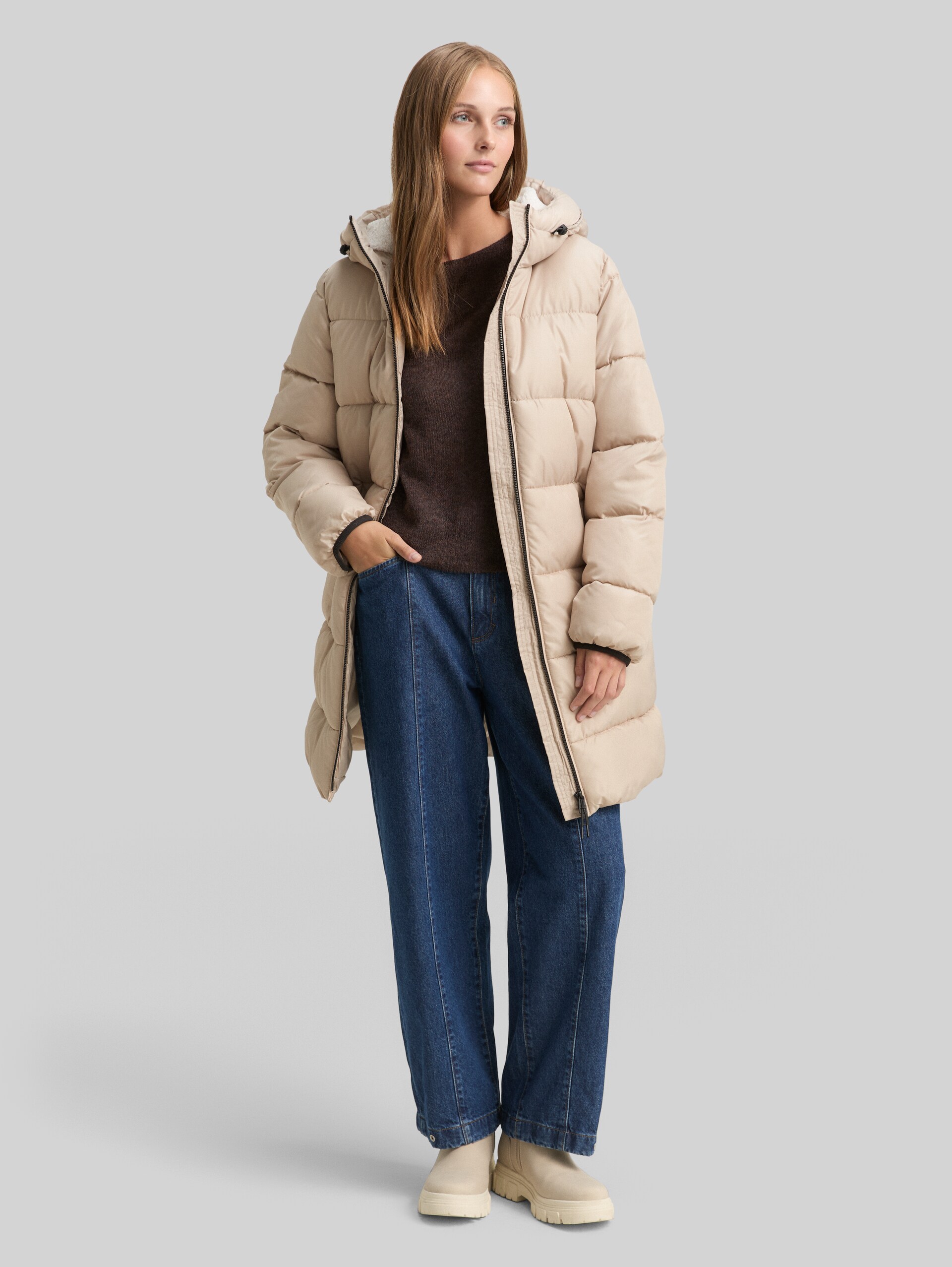 Lined coat - Cashew Beige - side model view