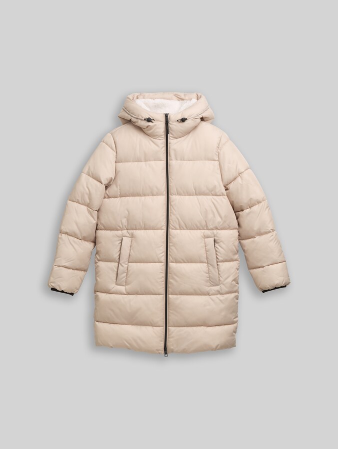 Puffer-Mantel mit Kapuze von Denim Female, Cashew Beige