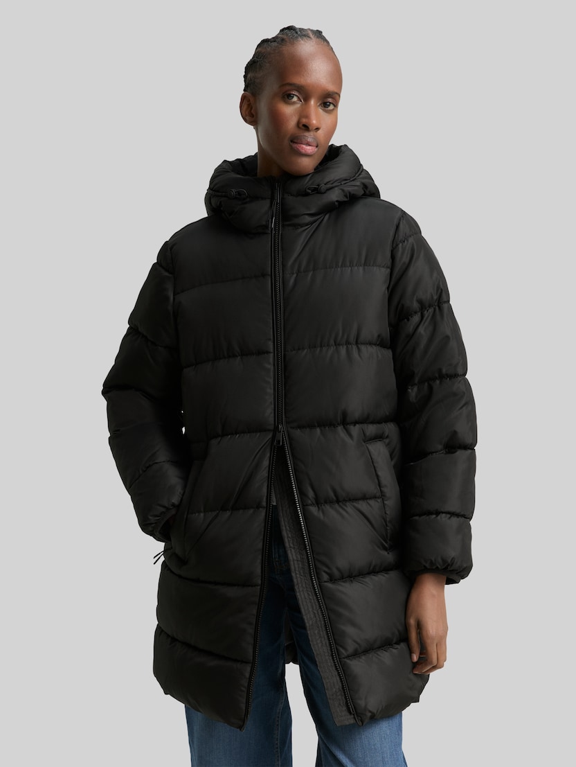 Puffer-Mantel mit Kapuze von Denim Female, deep black
