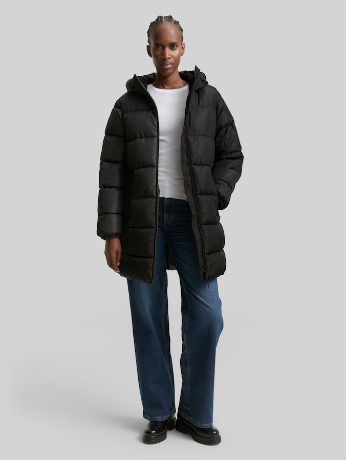 Puffer-Mantel mit Kapuze von Denim Female, deep black