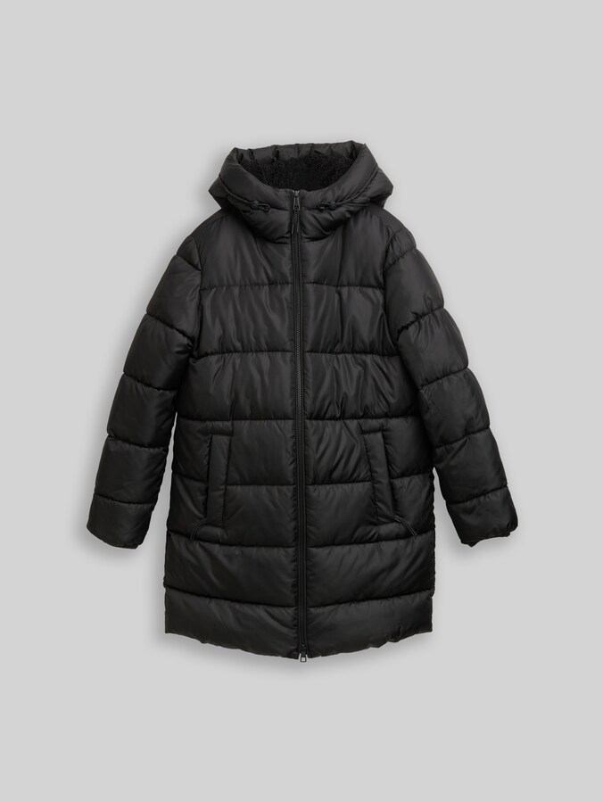 Puffer-Mantel mit Kapuze von Denim Female, deep black