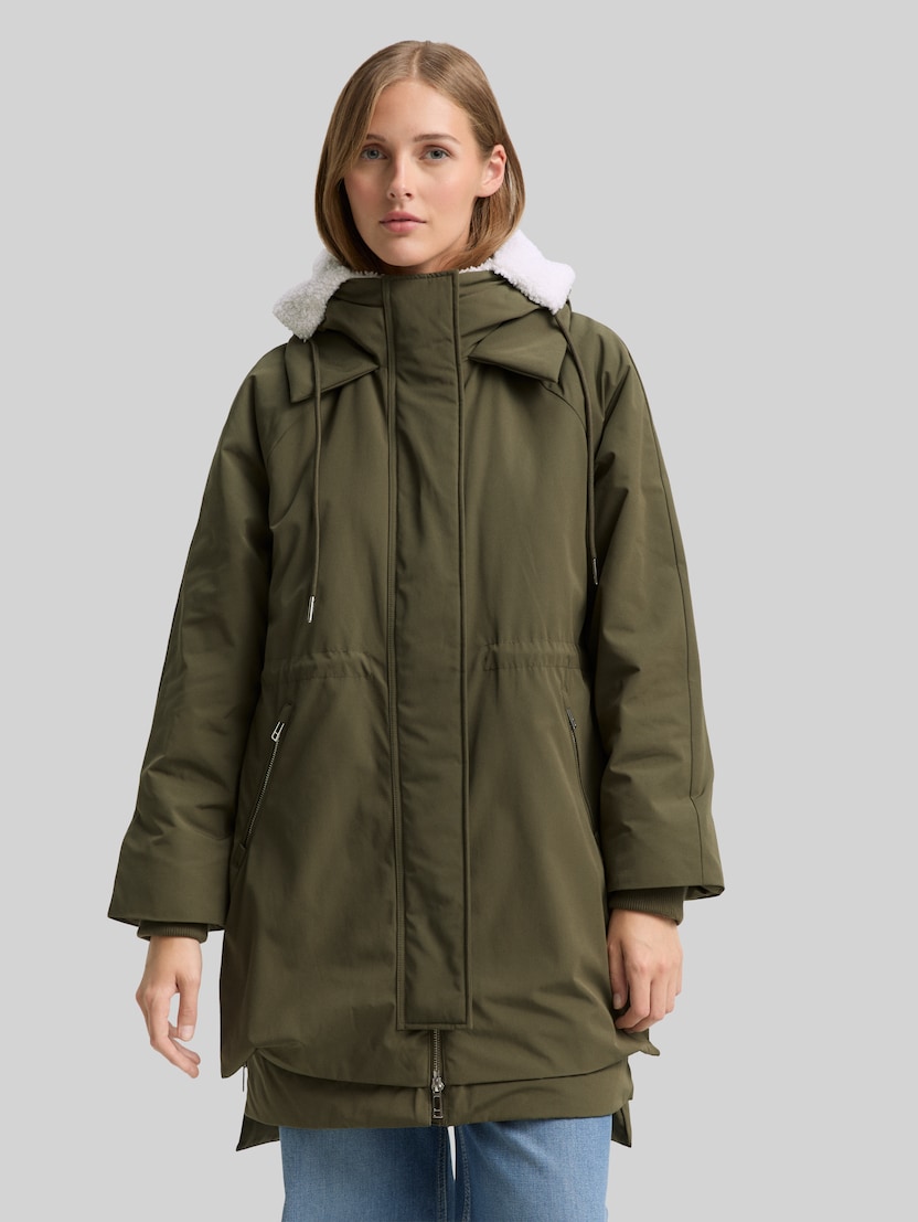 Winter parka with hood by Denim Female, Grape Leaf Green