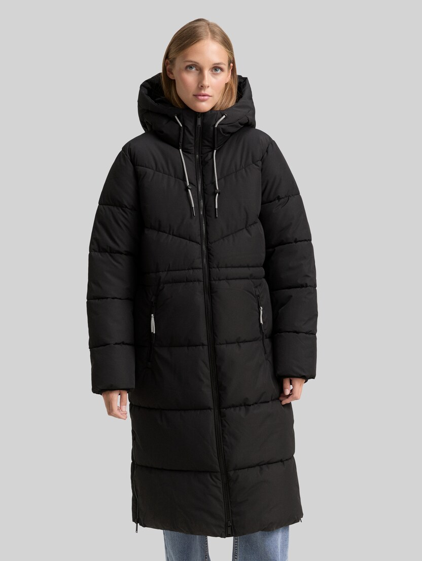 Puffer-Mantel mit Kapuze von Denim Female, deep black