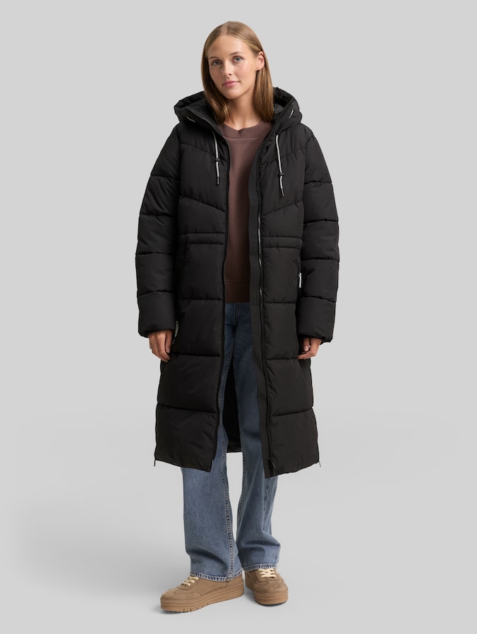 Puffer-Mantel mit Kapuze von Denim Female, deep black