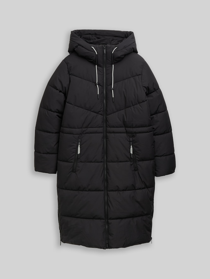 Puffer-Mantel mit Kapuze von Denim Female, deep black
