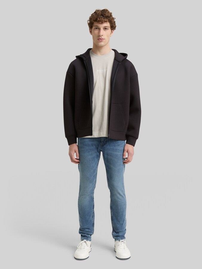 Relaxed Fit Hoodie Sweatjacke aus Scuba von Denim Male, Night Watch Black