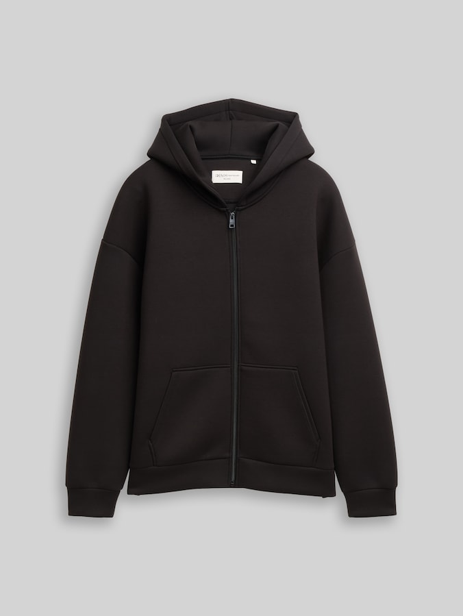 Relaxed Fit Hoodie Sweatjacke aus Scuba von Denim Male, Night Watch Black