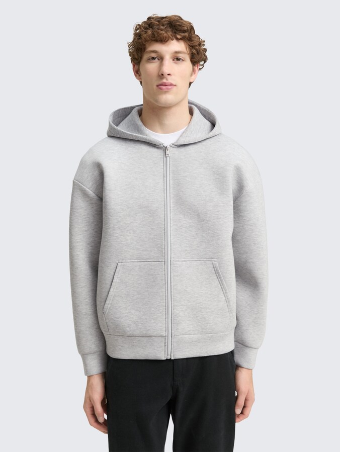 Relaxed fit hoodie sweat jacket from Scuba by Denim Male, Light Stone Grey Melange
