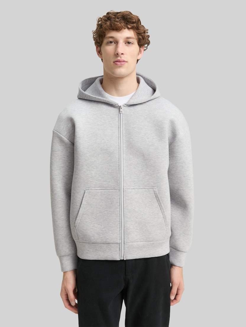 Relaxed Fit Hoodie Sweatjacke aus Scuba von Denim Male, Light Stone Grey Melange