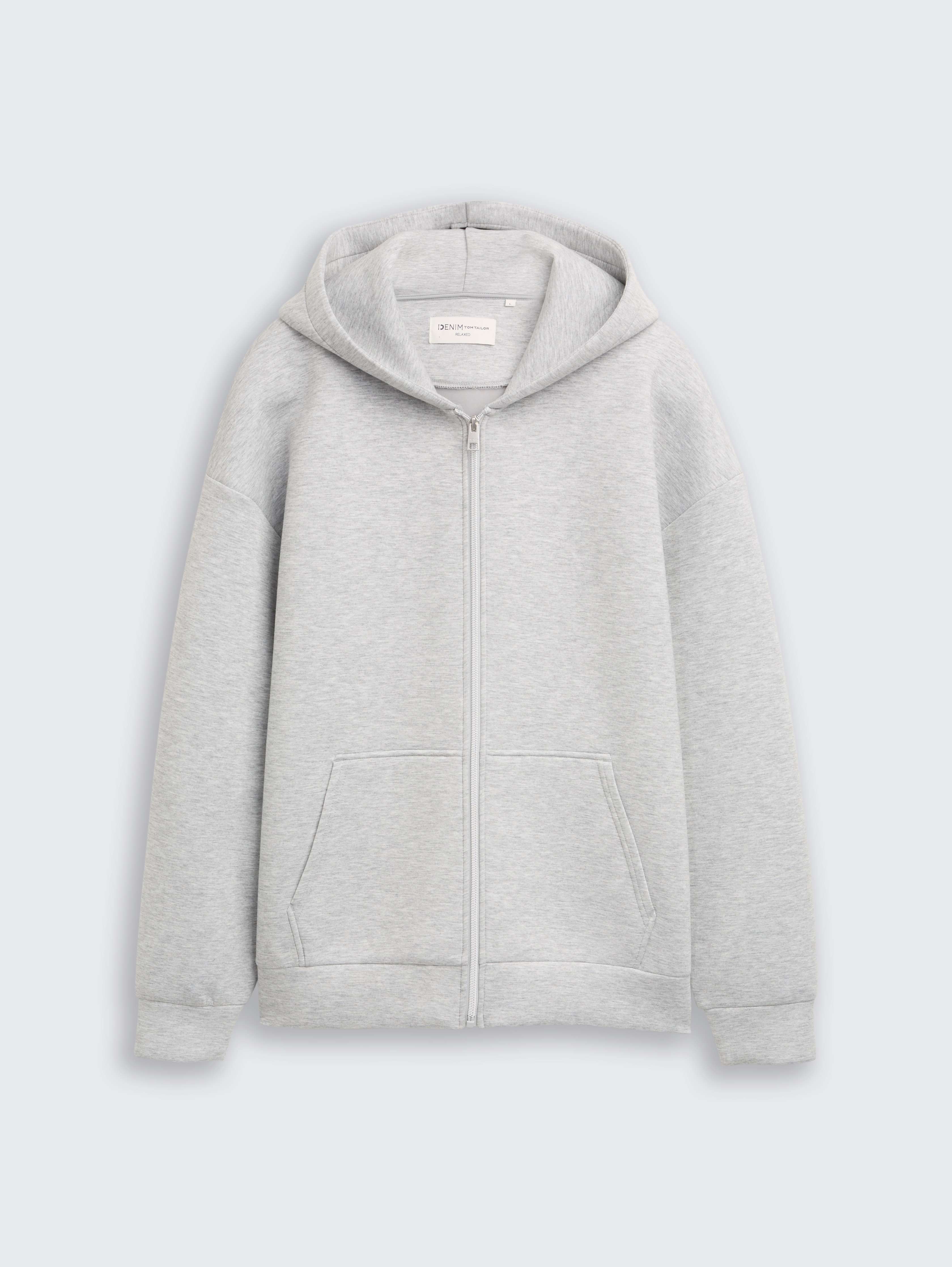 Relaxed Fit Hoodie Sweatjacke aus Scuba von Denim Male, Light Stone Grey Melange