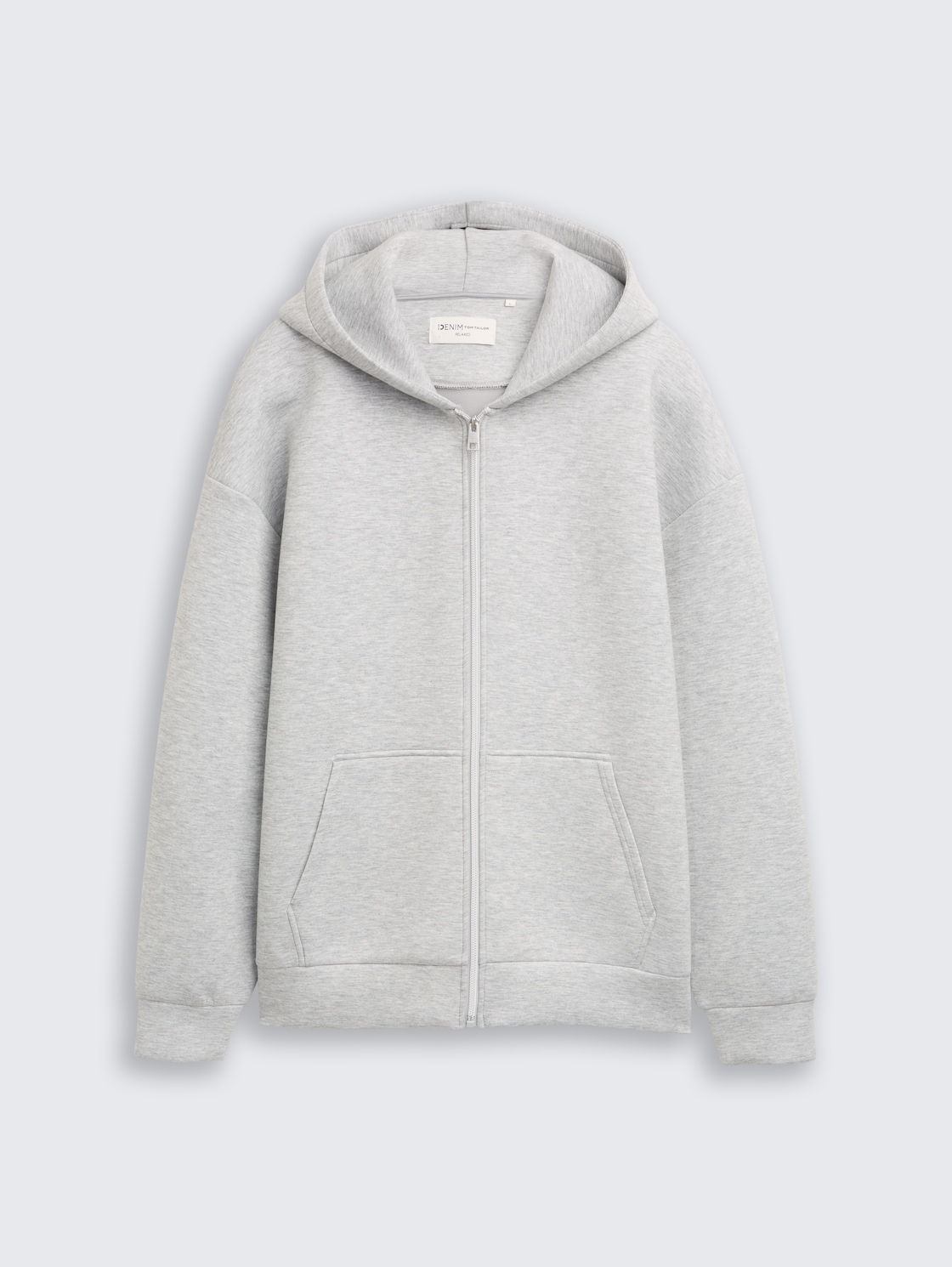 Relaxed Fit Hoodie Sweatjacke aus Scuba - Light Stone Grey Melange - Vorder-Produkt-Ansicht