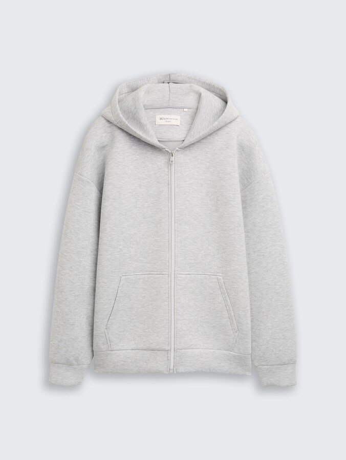 Relaxed Fit Hoodie Sweatjacke aus Scuba von Denim Male, Light Stone Grey Melange