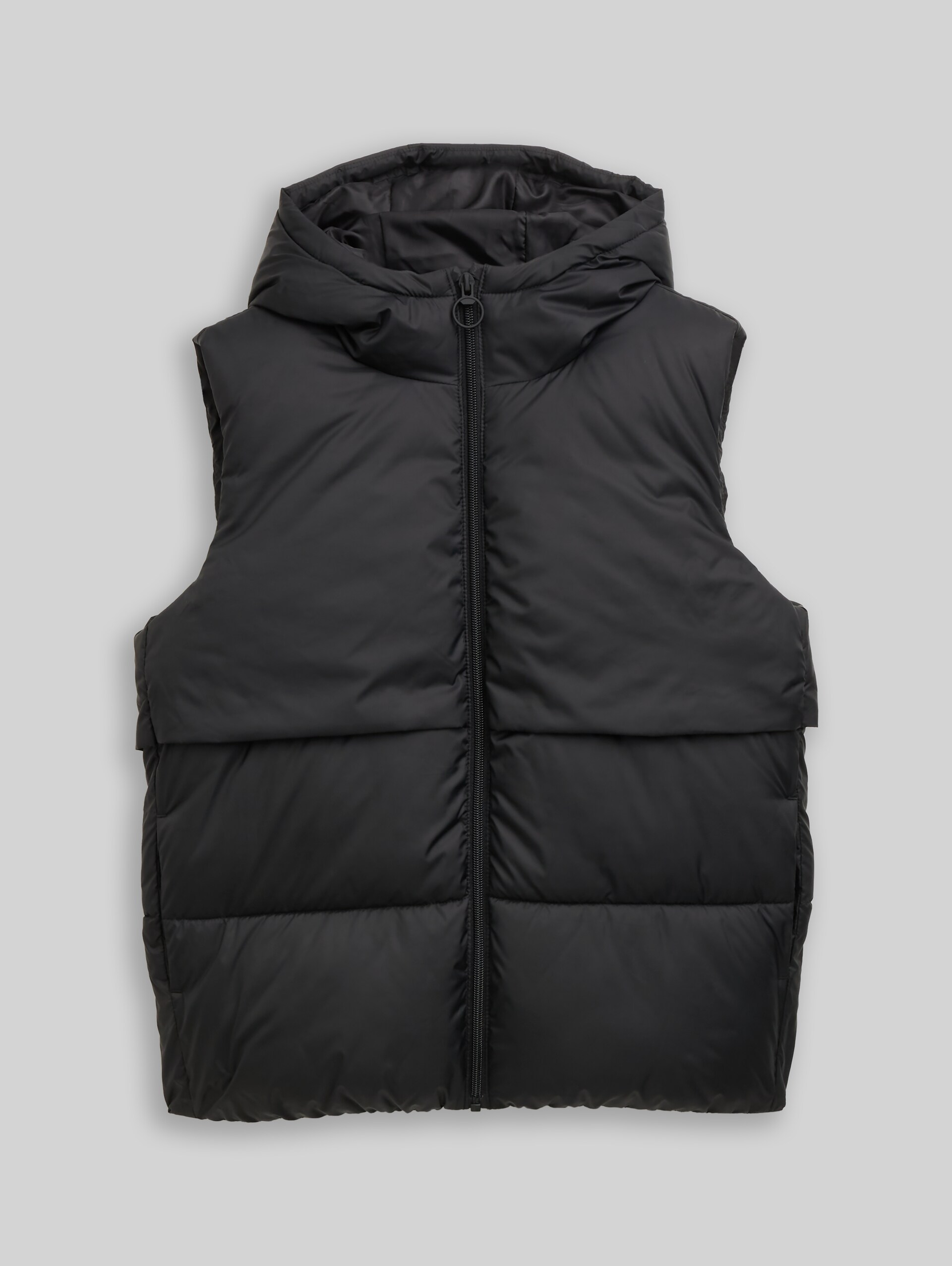 Quilted waistcoat with hood - Black - Front product view