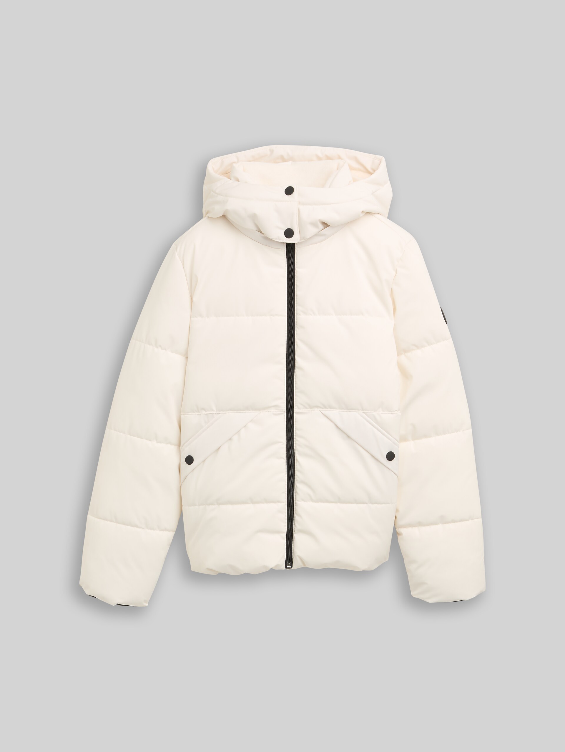 Puffer jacket with detachable hood - soft neutral beige - Front product view