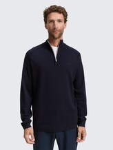 Troyer Strickpullover mit Logo-Stickerei - Knitted Navy Melange - Ausschnitt Model-Vorderansicht