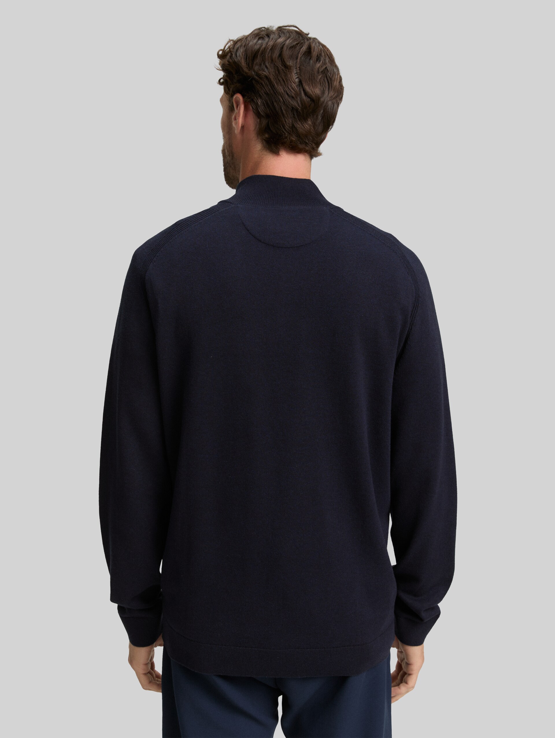 Troyer knitted jumper with logo embroidery - Knitted Navy Melange