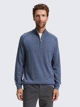 Troyer Strickpullover mit Logo-Stickerei - vintage indigo blue melange - Ausschnitt Model-Vorderansicht