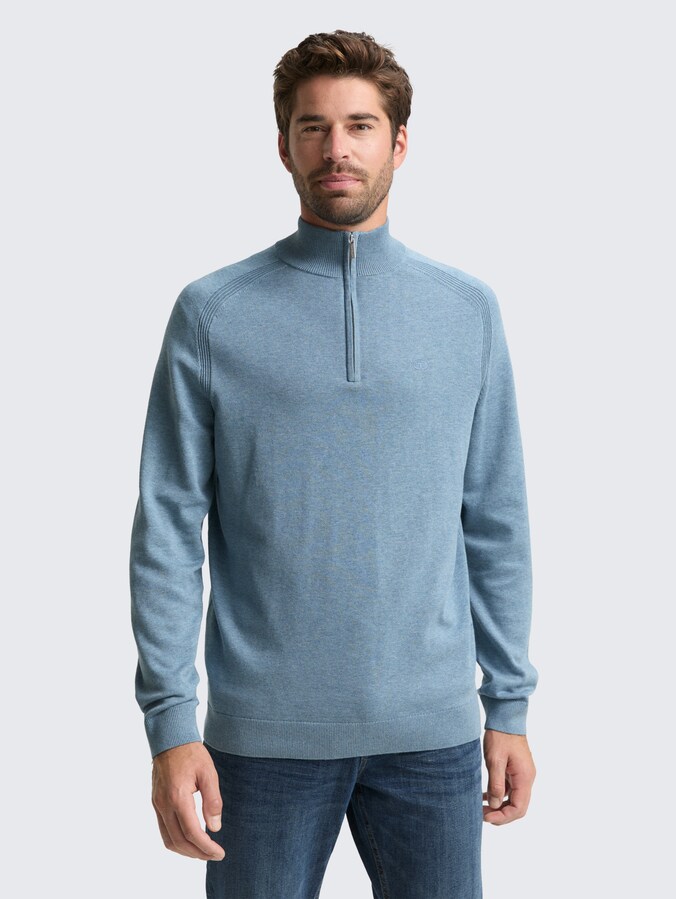 Troyer Strickpullover mit Logo-Stickerei von Men, faded blue melange