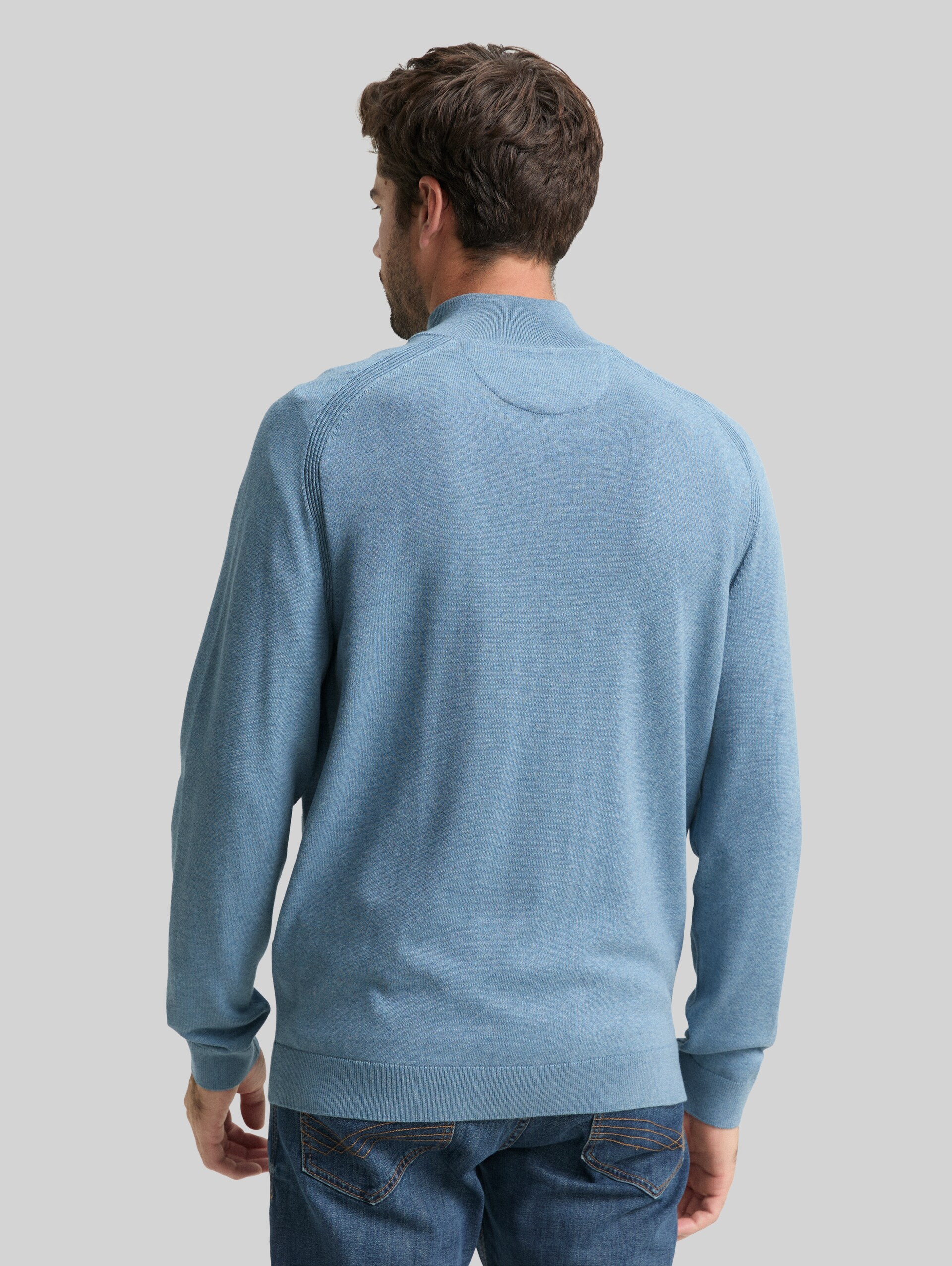 Troyer knitted jumper with logo embroidery - faded blue melange