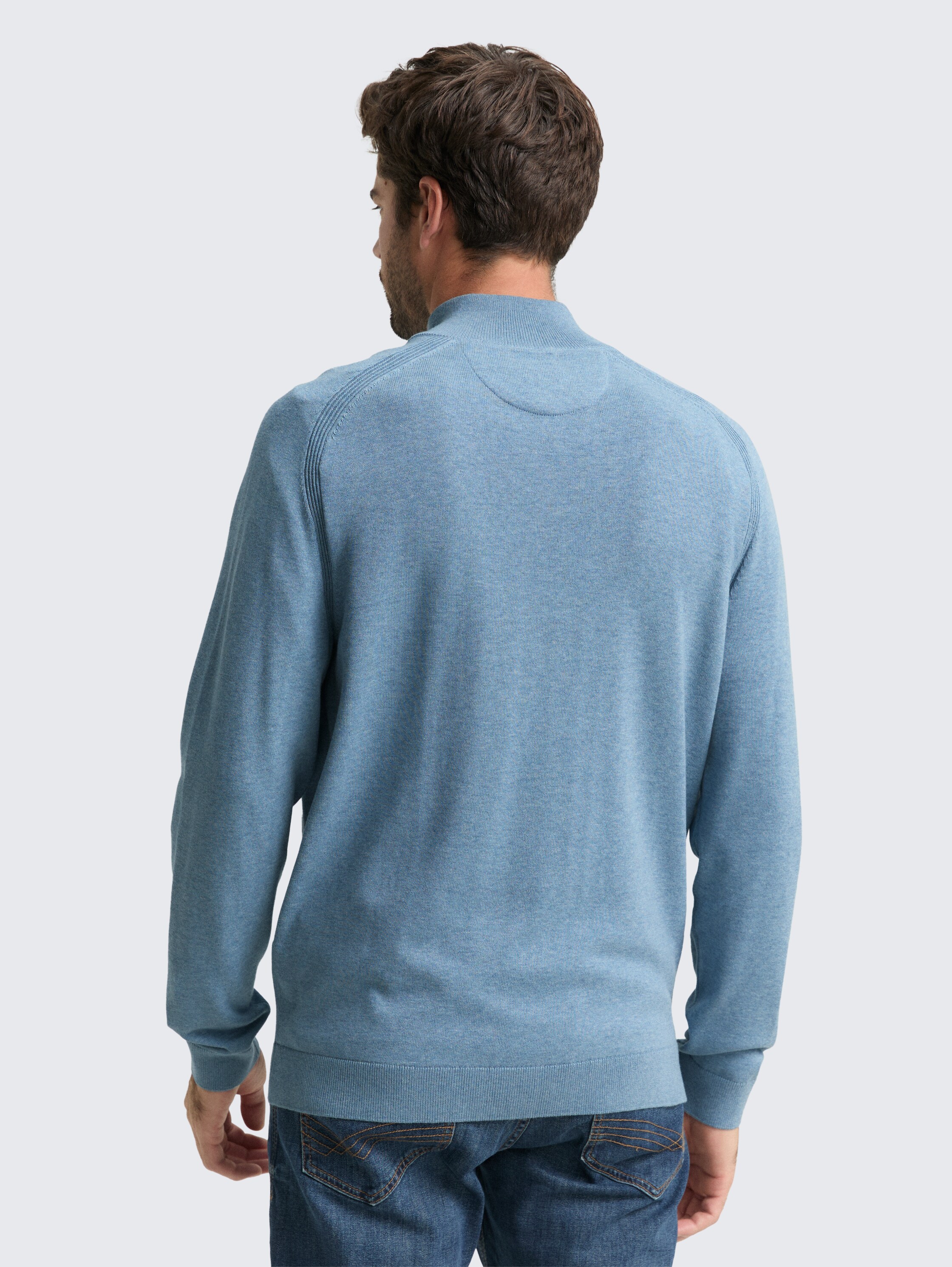 Troyer Strickpullover mit Logo-Stickerei - faded blue melange