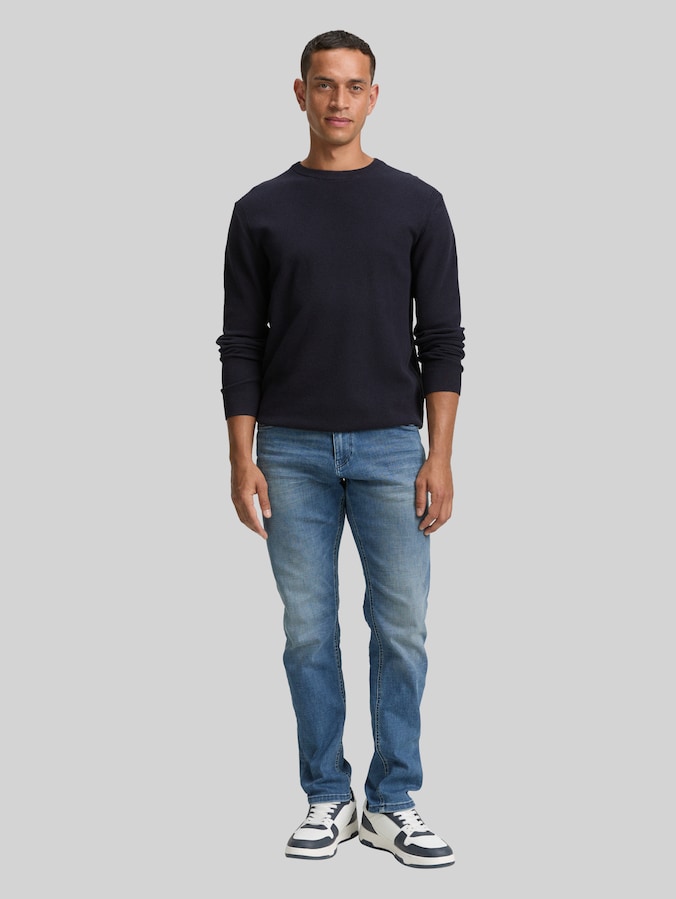 Knitted cotton sweater by Men, Knitted Navy Melange
