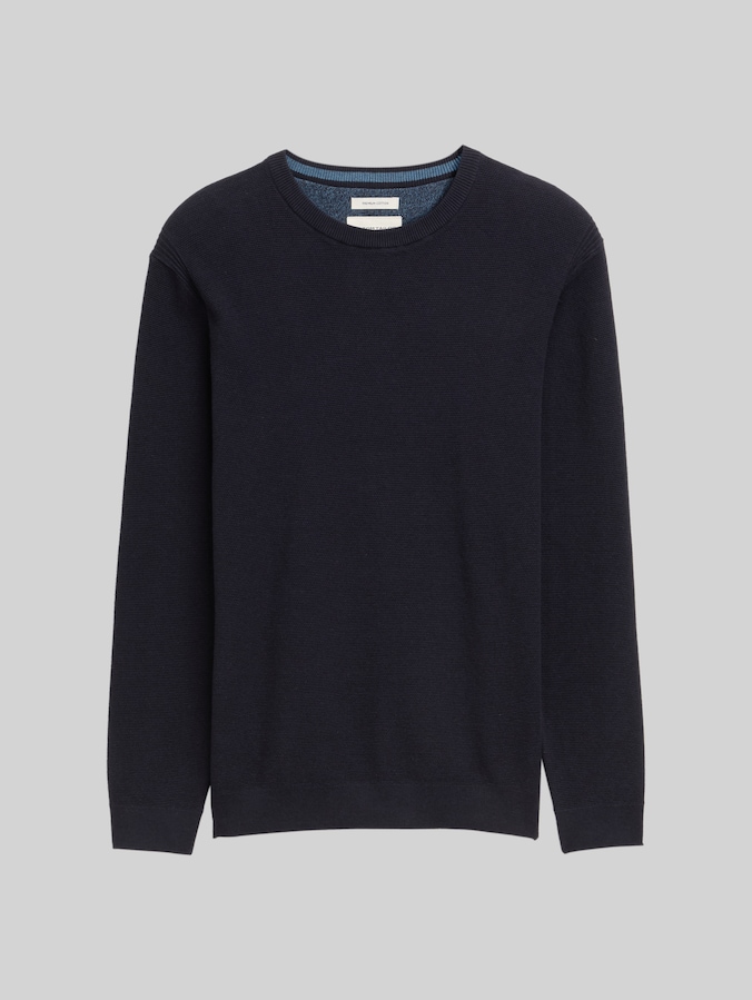 Knitted jumper made from cotton by Men, Knitted Navy Melange
