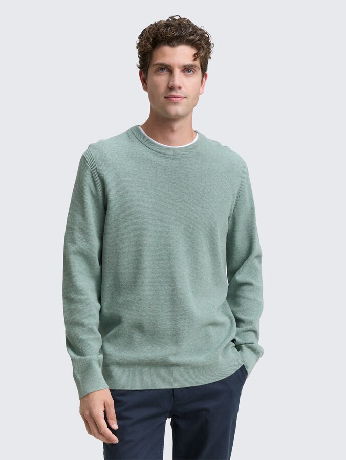 Gebreide trui van katoen door Men, dark smoke green melange