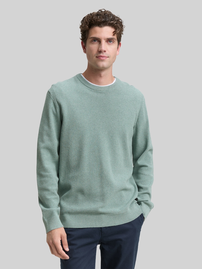Gebreide trui van katoen door Men, dark smoke green melange