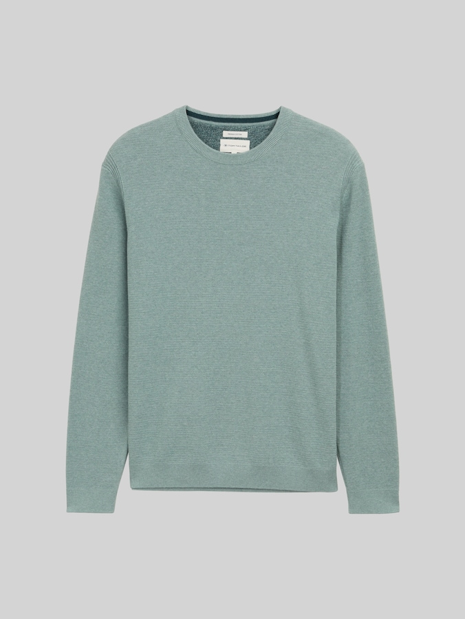 Gebreide trui van katoen door Men, dark smoke green melange
