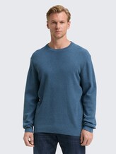 Pull en coton tricoté - real teal melange - Découpe Vue de face du modèle
