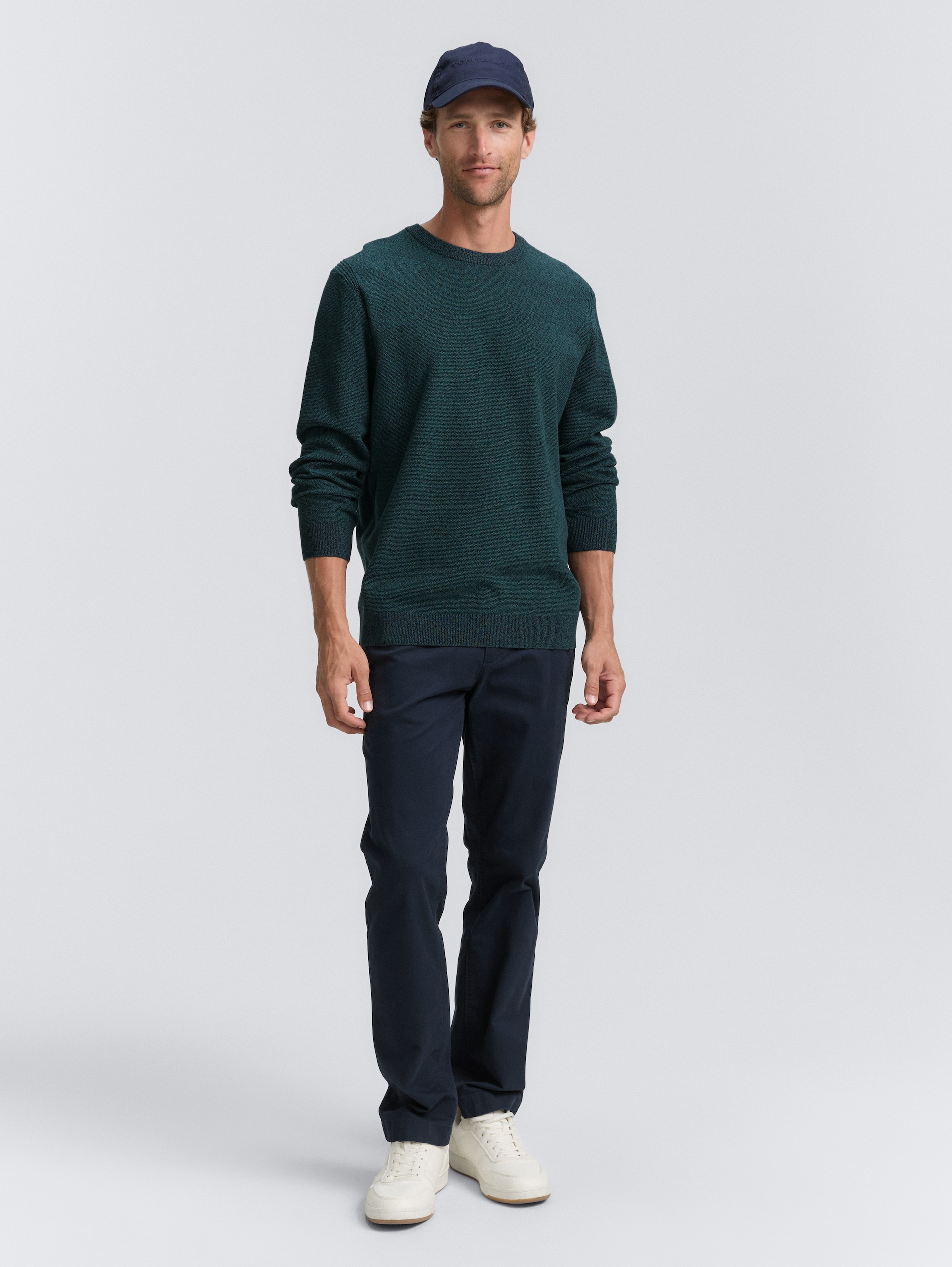 Strickpullover aus Baumwolle - jasper green navy twotone - Model-Vorderansicht