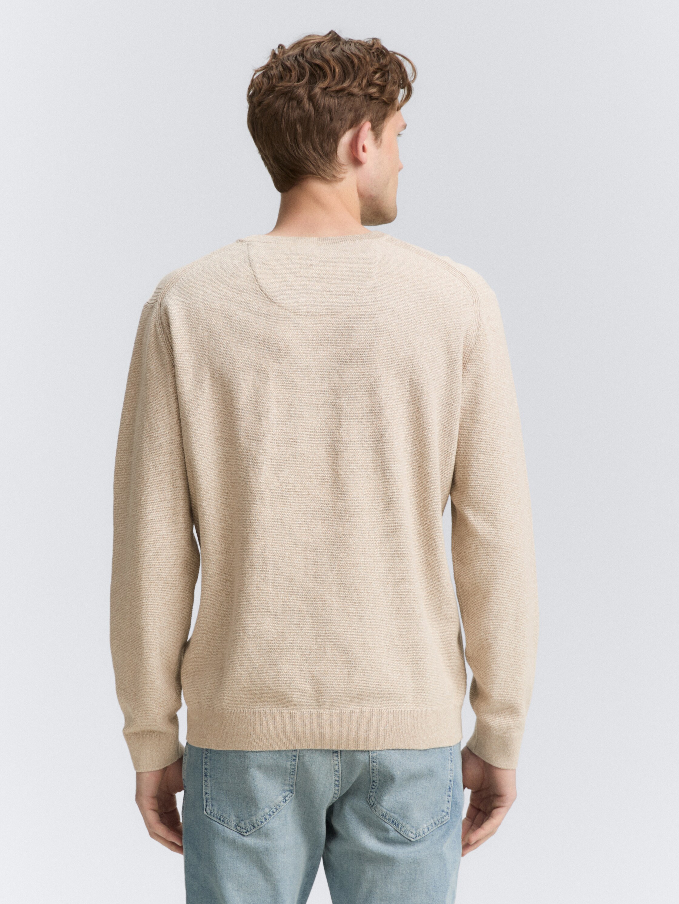 Gebreide trui van biologisch katoen - beige offwhite twotone