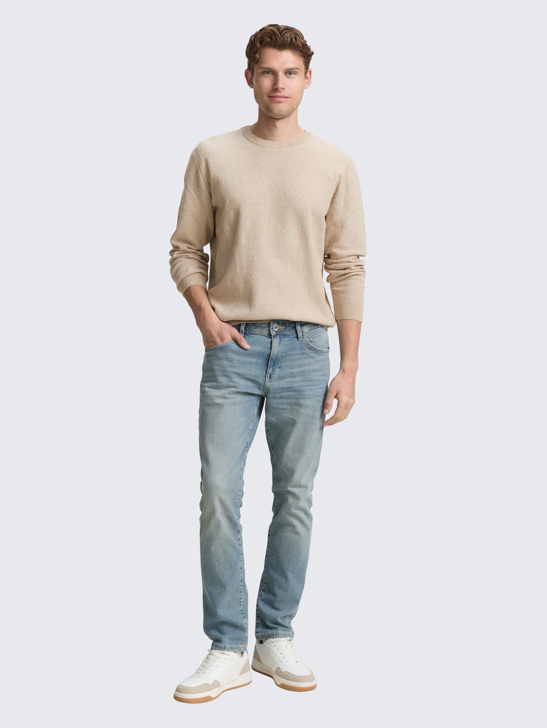 Strickpullover aus Baumwolle - beige offwhite twotone - Model-Vorderansicht