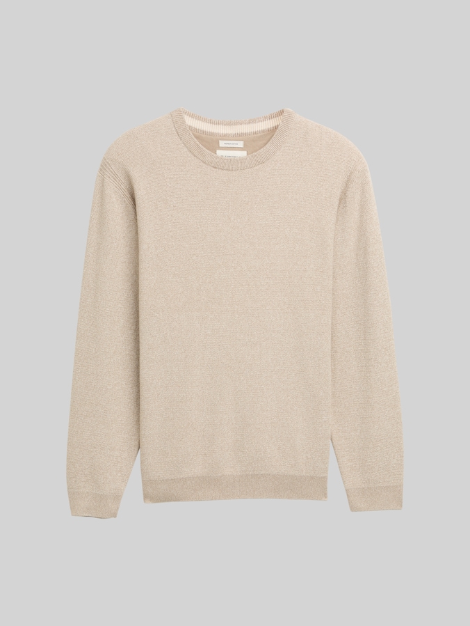 Cotton knitted jumper by Men, beige offwhite twotone