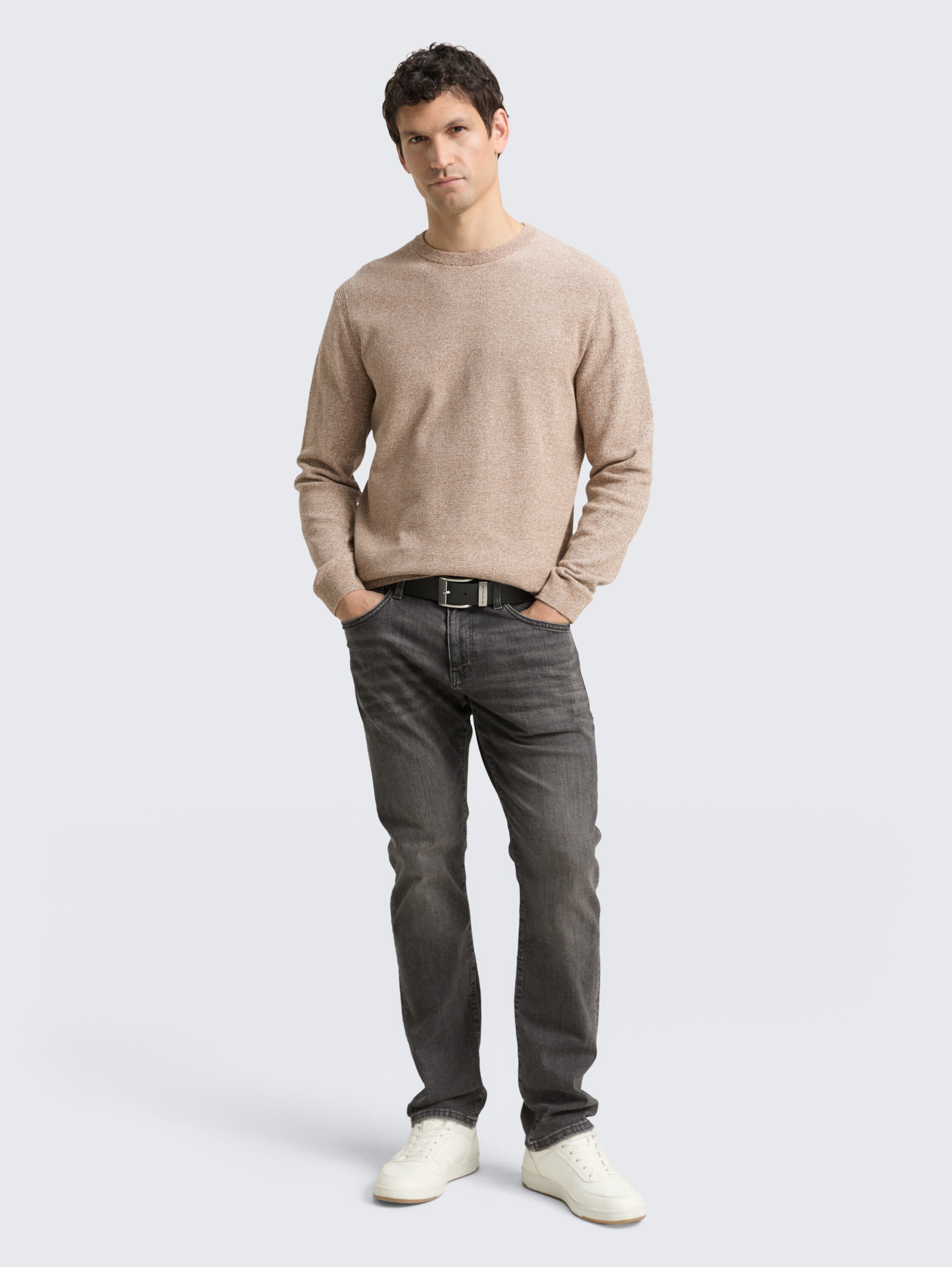 Organic cotton knit jumper - brown_offwhite_twotone - 