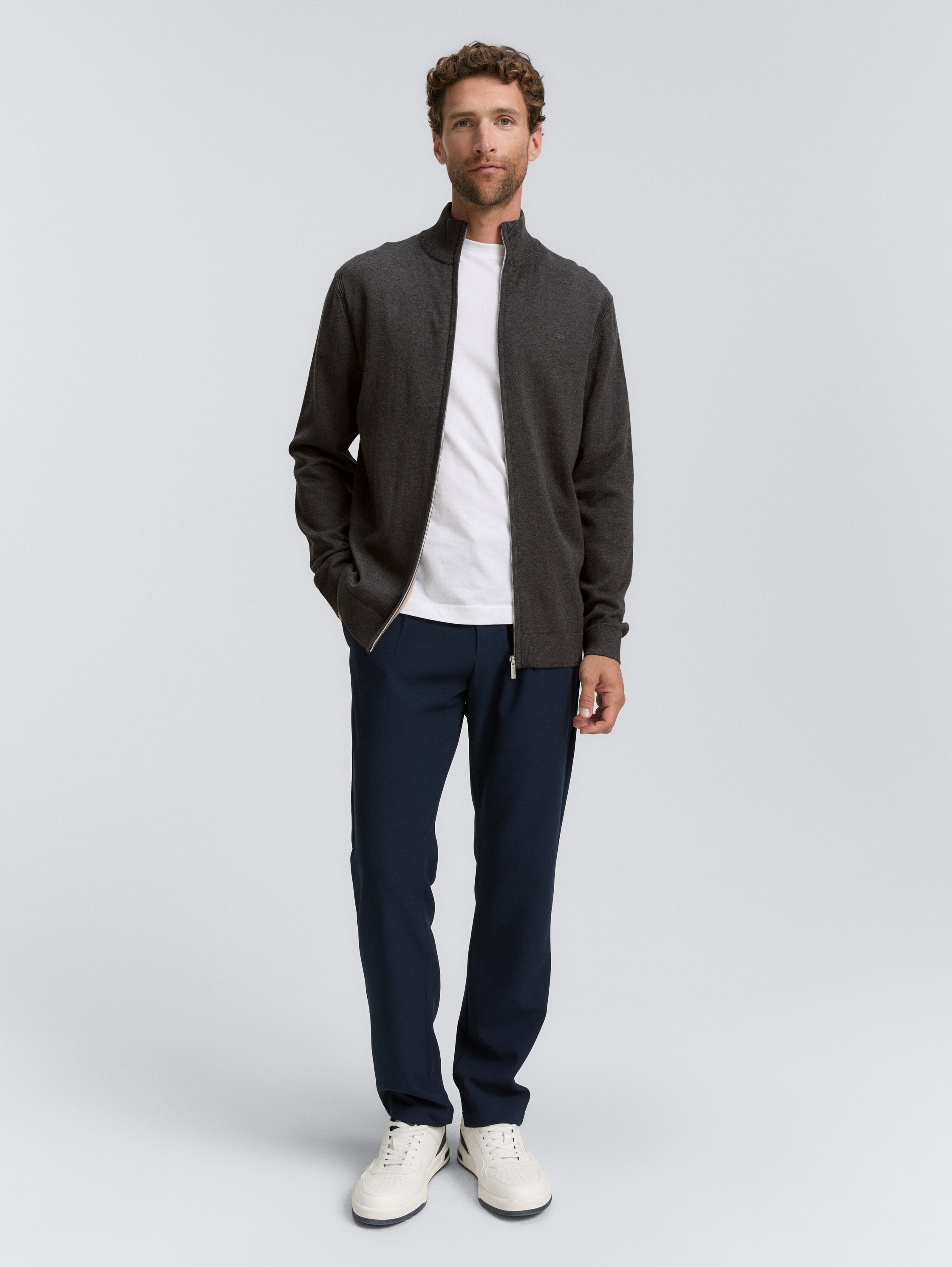 Gebreid vest van katoen - black_grey_melange - 