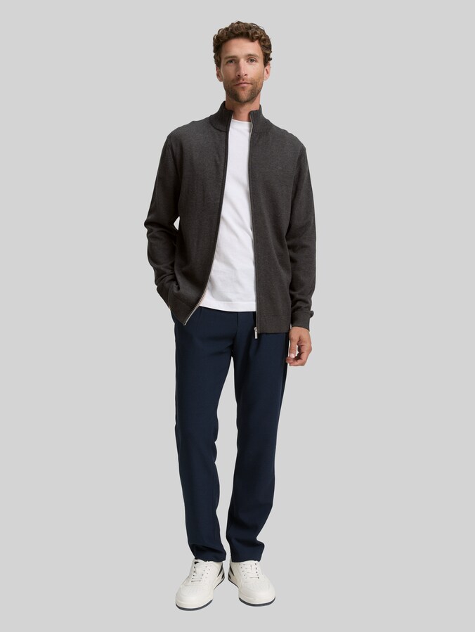 Strickjacke mit Stehkragen von Men, Black Grey Melange