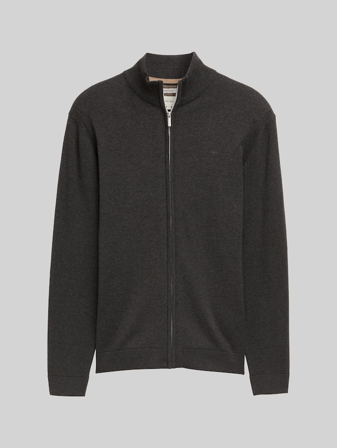 Cardigan with stand-up collar by Men, Black Grey Melange