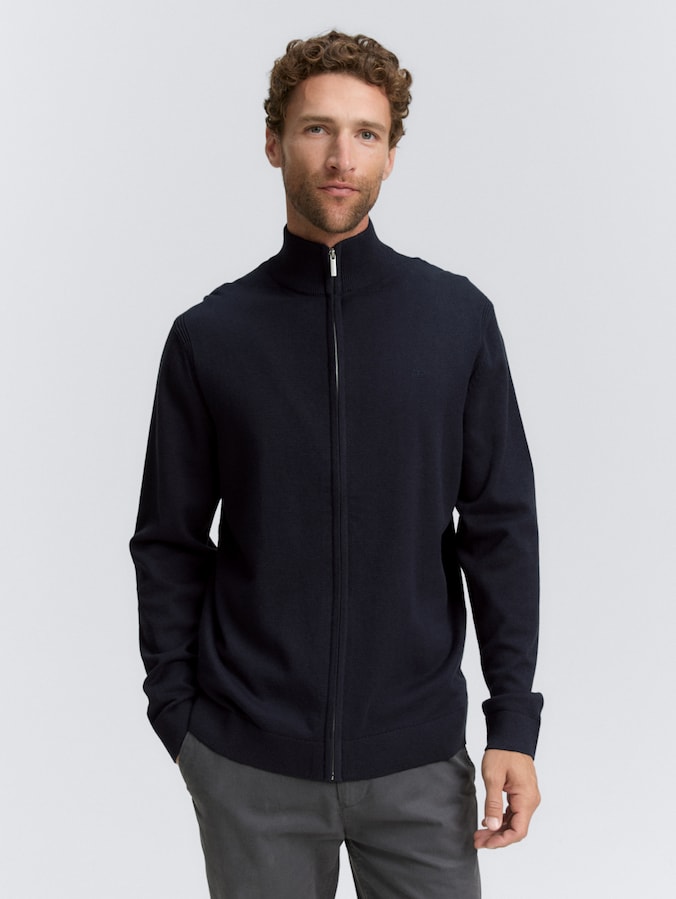 Cardigan with a stand-up collar by Men, Knitted Navy Melange