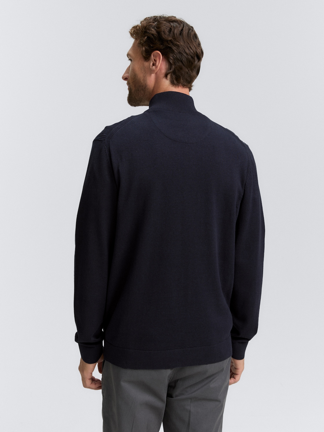 Strickjacke mit Stehkragen - Knitted Navy Melange