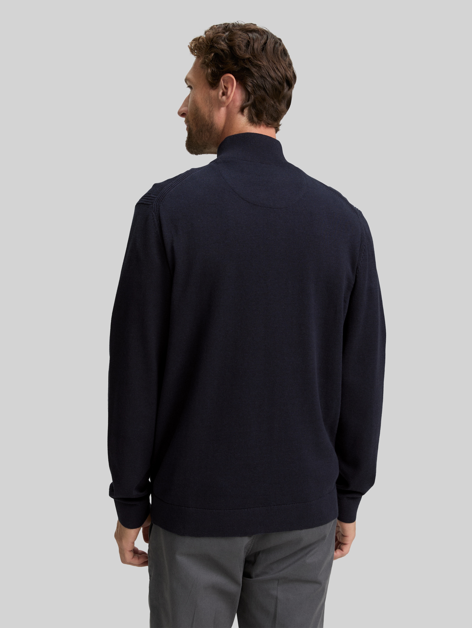 Cardigan with a stand-up collar - Knitted Navy Melange