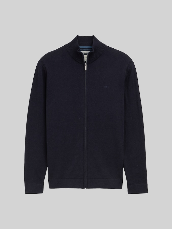 Strickjacke mit Stehkragen von Men, Knitted Navy Melange
