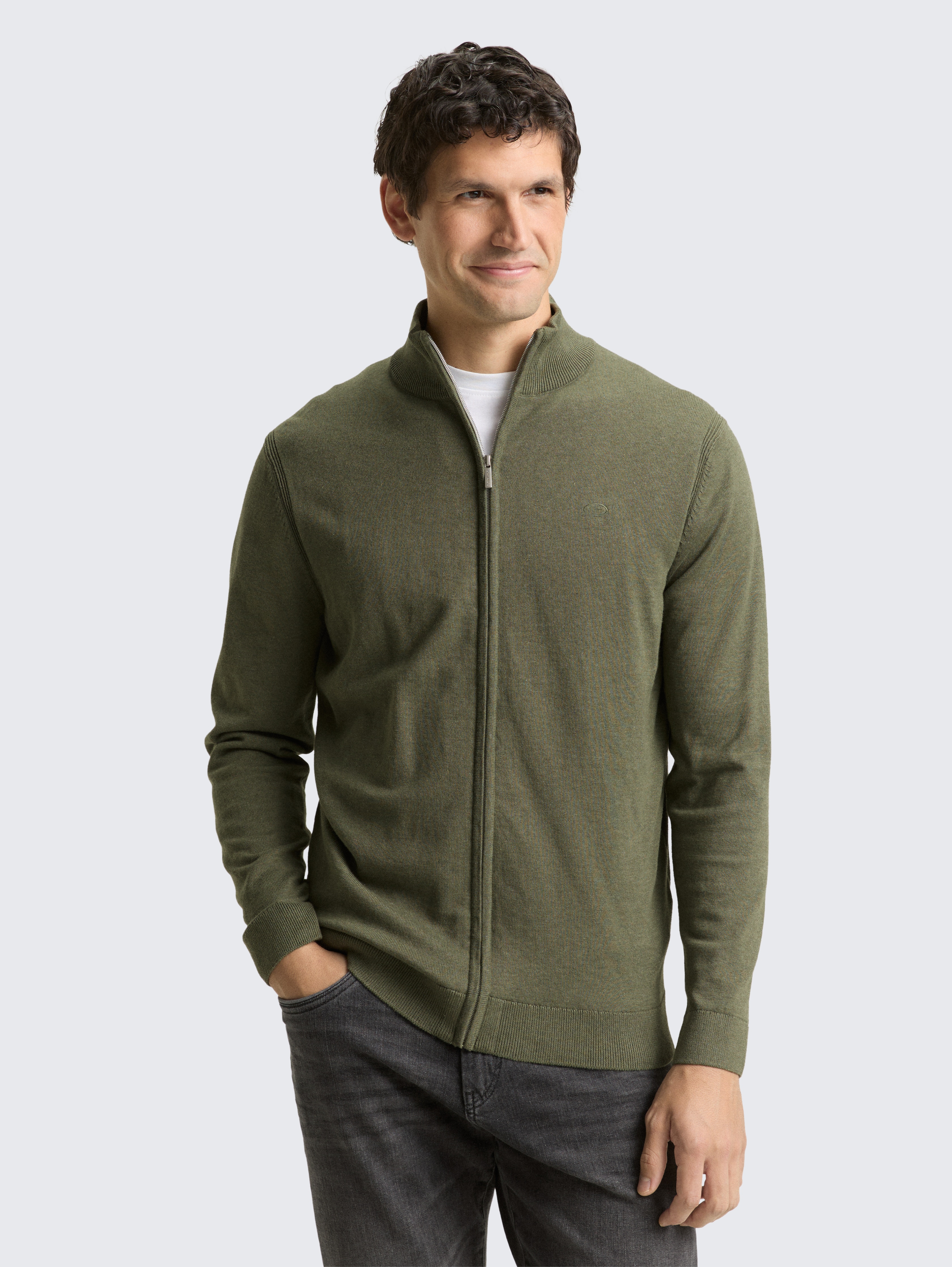 Strickjacke mit Stehkragen von Men, tea leaf melange