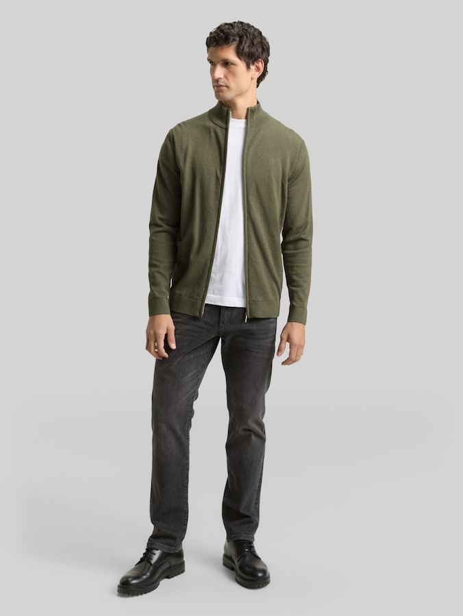 Strickjacke mit Stehkragen von Men, tea leaf melange